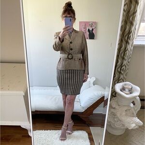 KASPER VINTAGE BROWN BLAZER JACKET BELTED POCKETS SAFARI PADDED SHOULDERS